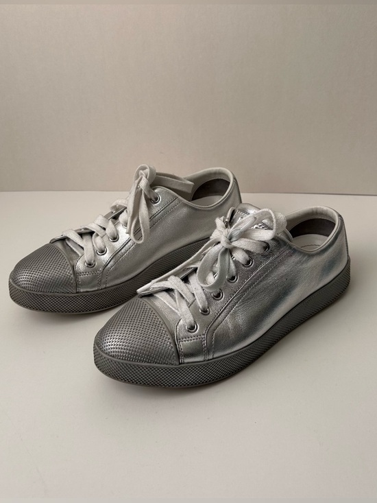 Prada Shoes - Prada Silver Low-Top Lace-Up Sneakers